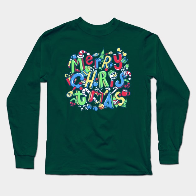 Christmas Icons Collage Long Sleeve T-Shirt by Chris Nixt